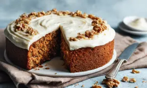Saftig morotskaka med krämig frosting och valnötter. Undrar du hur länge håller morotskaka i kylen? Denna ser god ut!