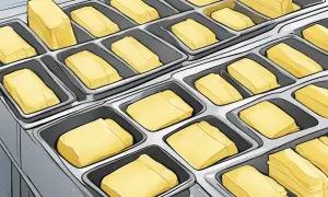 Många block av smör i frysfack. Frågan är hur länge håller smör i frysen?