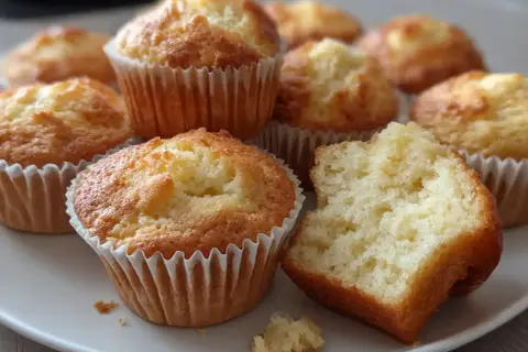 En tallrik med nybakade muffins, perfekta att frysa in för senare njutning. En muffins är uppäten.