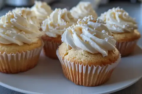 Fluffiga muffins med krämig frosting och strössel. Perfekta muffins med frosting för fikat.