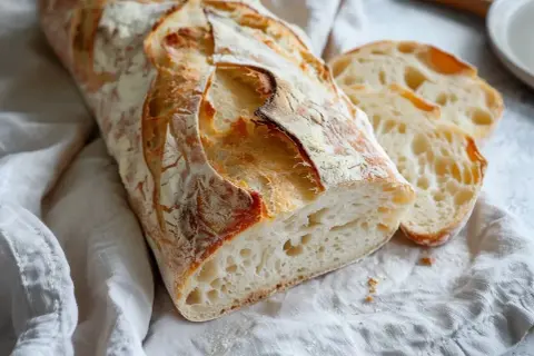 Nybakad ciabatta med krispig skorpa och luftig insida. Perfekt för ditt nästa ciabatta recept.