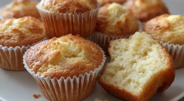 En tallrik med nybakade muffins, perfekta att frysa in för senare njutning. En muffins är uppäten.