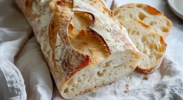 Nybakad ciabatta med krispig skorpa och luftig insida. Perfekt för ditt nästa ciabatta recept.