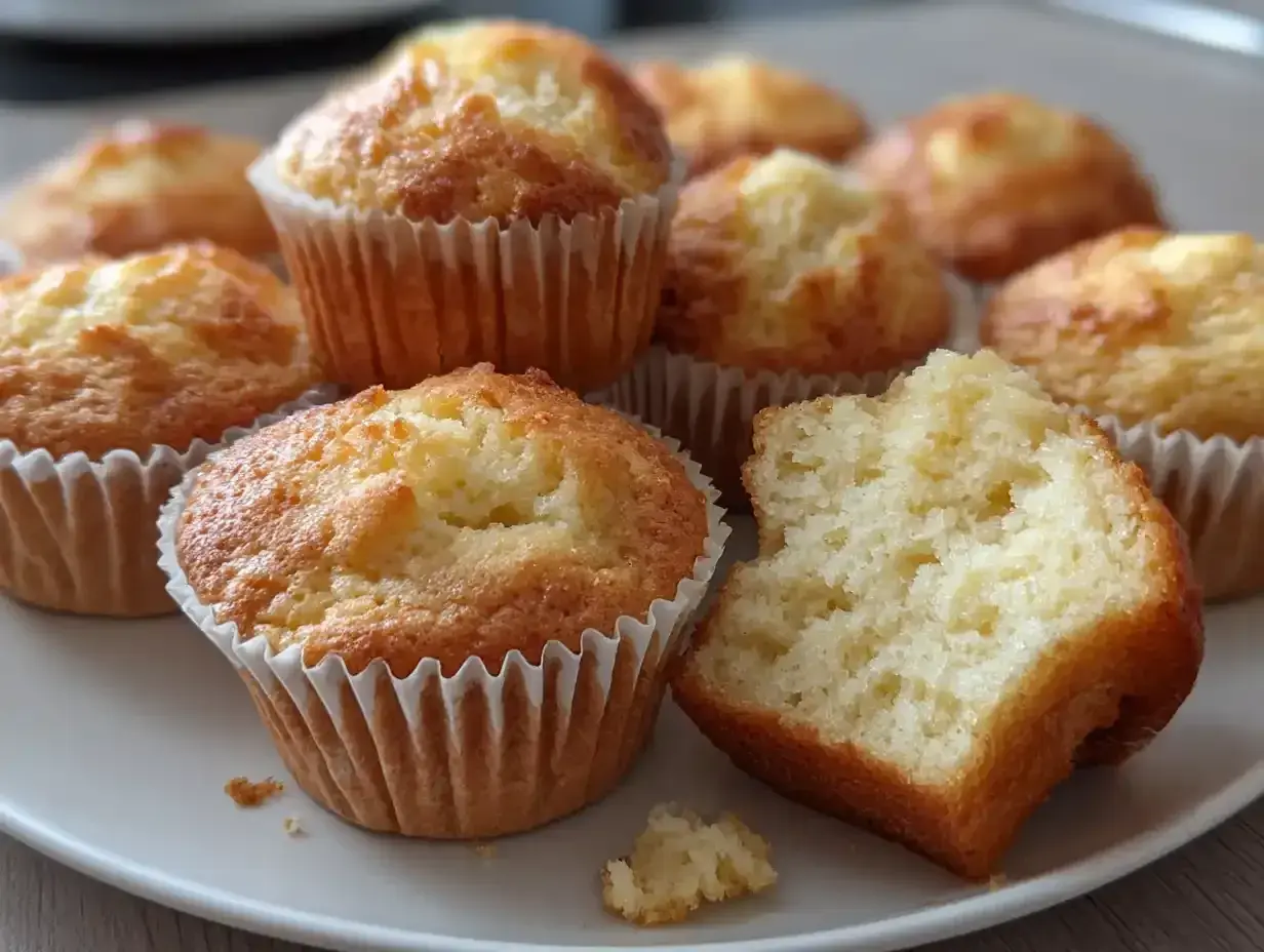 En tallrik med nybakade muffins, perfekta att frysa in för senare njutning. En muffins är uppäten.