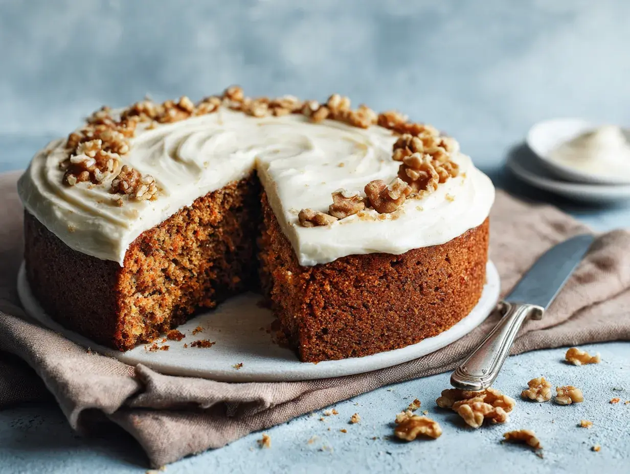 Saftig morotskaka med krämig frosting och valnötter. Undrar du hur länge håller morotskaka i kylen? Denna ser god ut!