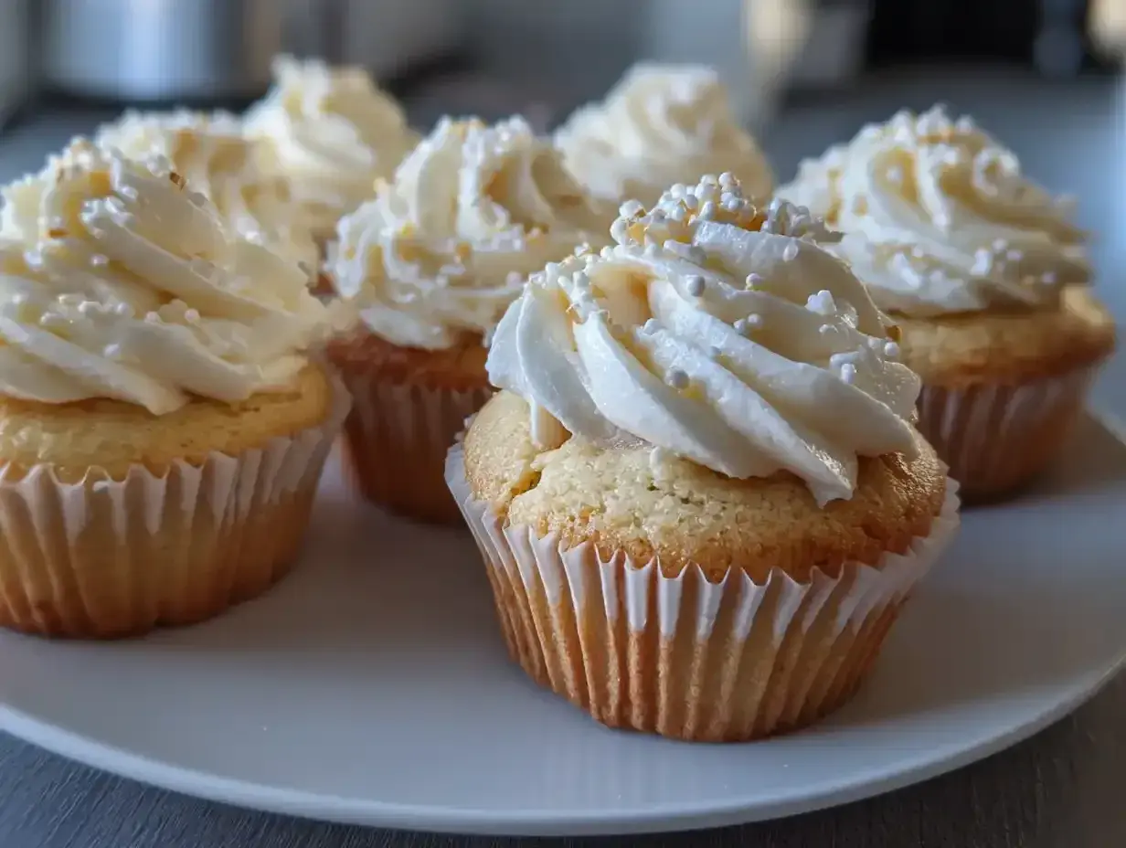 Fluffiga muffins med krämig frosting och strössel. Perfekta muffins med frosting för fikat.