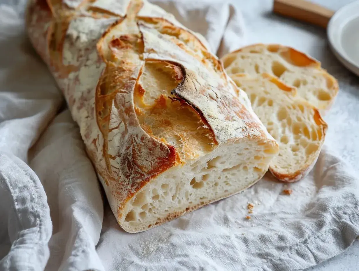 Nybakad ciabatta med krispig skorpa och luftig insida. Perfekt för ditt nästa ciabatta recept.