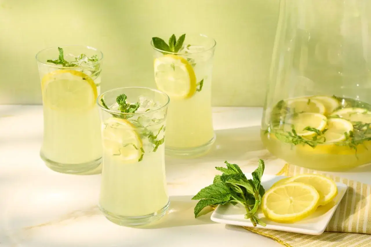 Frisk hemgjord lemonad med citron och mynta, perfekt för ett somrigt lemonad recept.