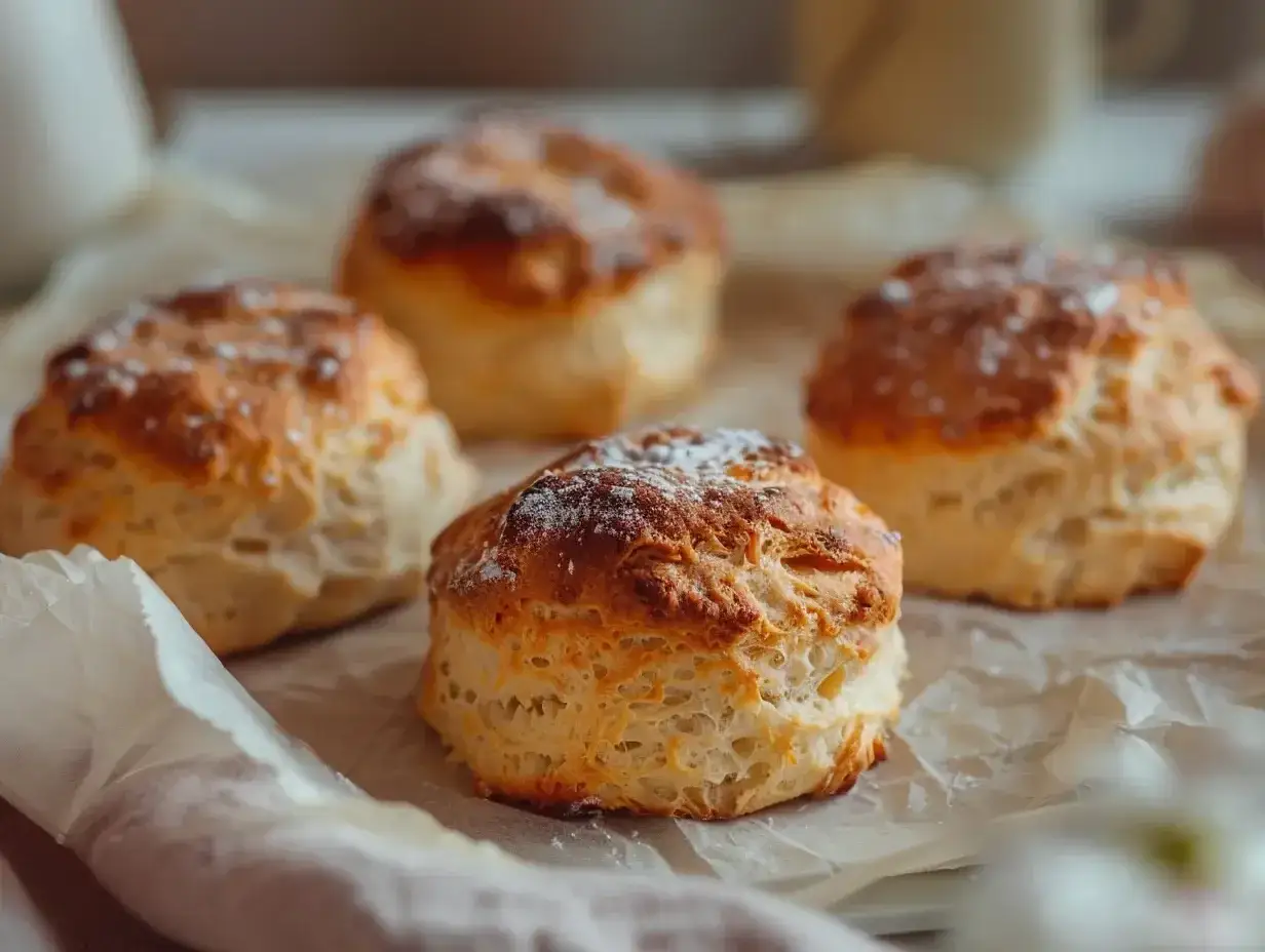 Färska, gyllene scones med pudrat socker. Perfekta till fikat, men tänk på scones kalorier!